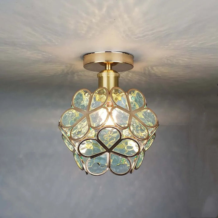 Florale Glas-Deckenleuchte mit Lichtreflexion