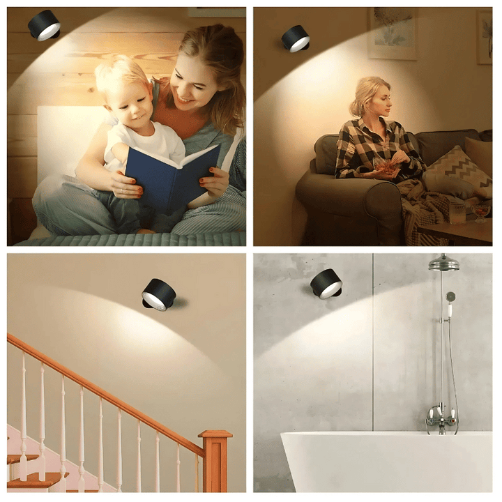 Wireless LED wall lamp with battery &amp; 360° rotation
