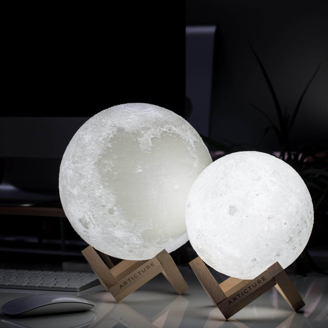 Wireless LED moon lamp with wooden stand and 6 light colors