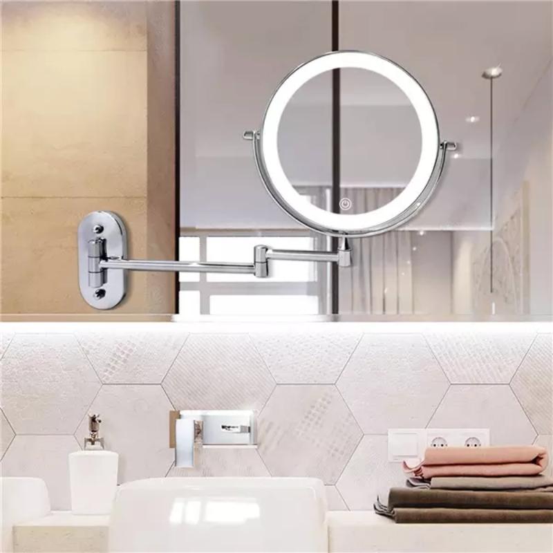 LED Schminkspiegel mit Vergrößerung & Wandhalterung – Wiederaufladbar in Chrom Silber