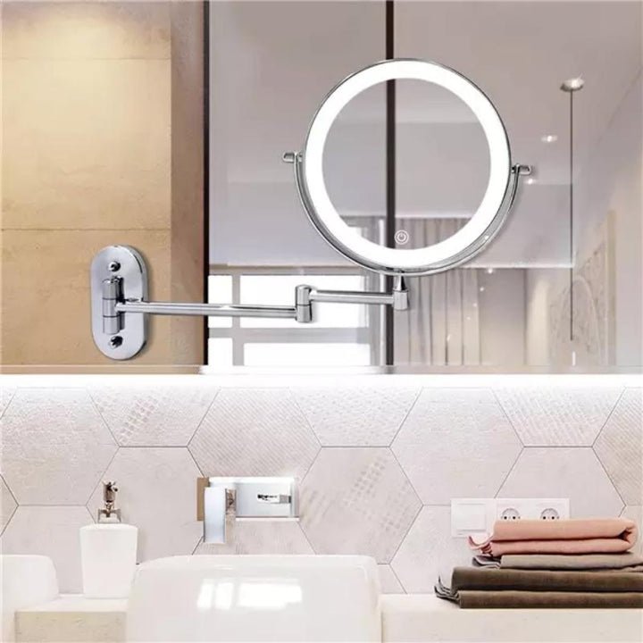 LED Schminkspiegel mit Vergrößerung & Wandhalterung – Wiederaufladbar in Chrom Silber