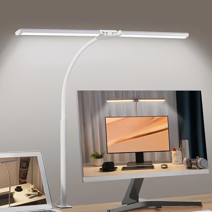 Doppel-Klemm-LED-Schreibtischlampe mit 3 Lichtfarben & Dimmer