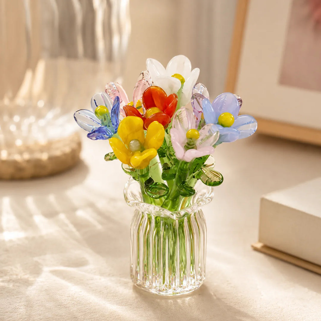 Kunstblumen-Set Mit Glasvase Für Tisch Und Regal