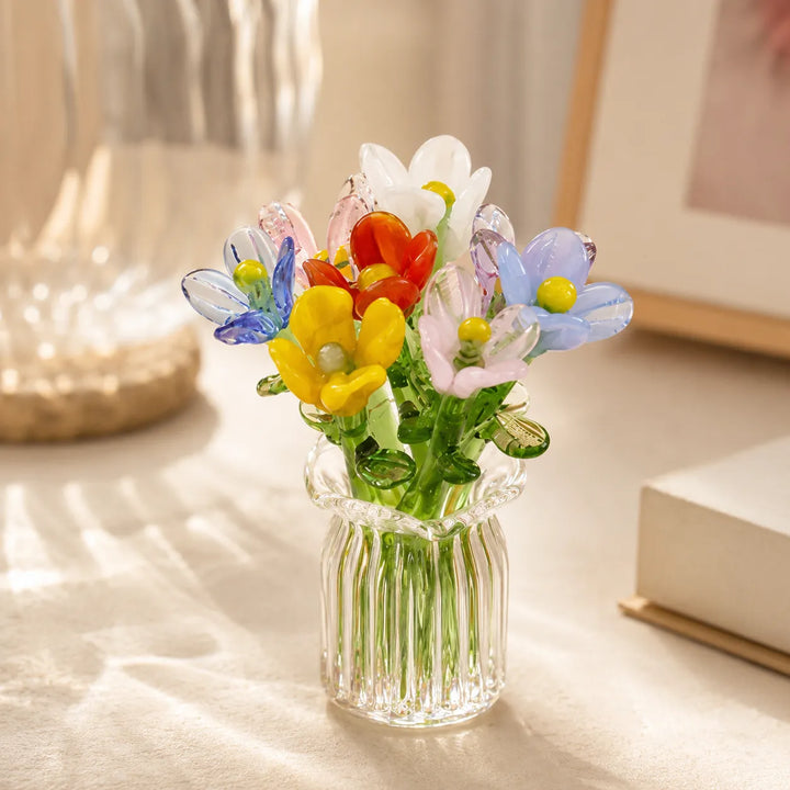 Kunstblumen-Set Mit Glasvase Für Tisch Und Regal