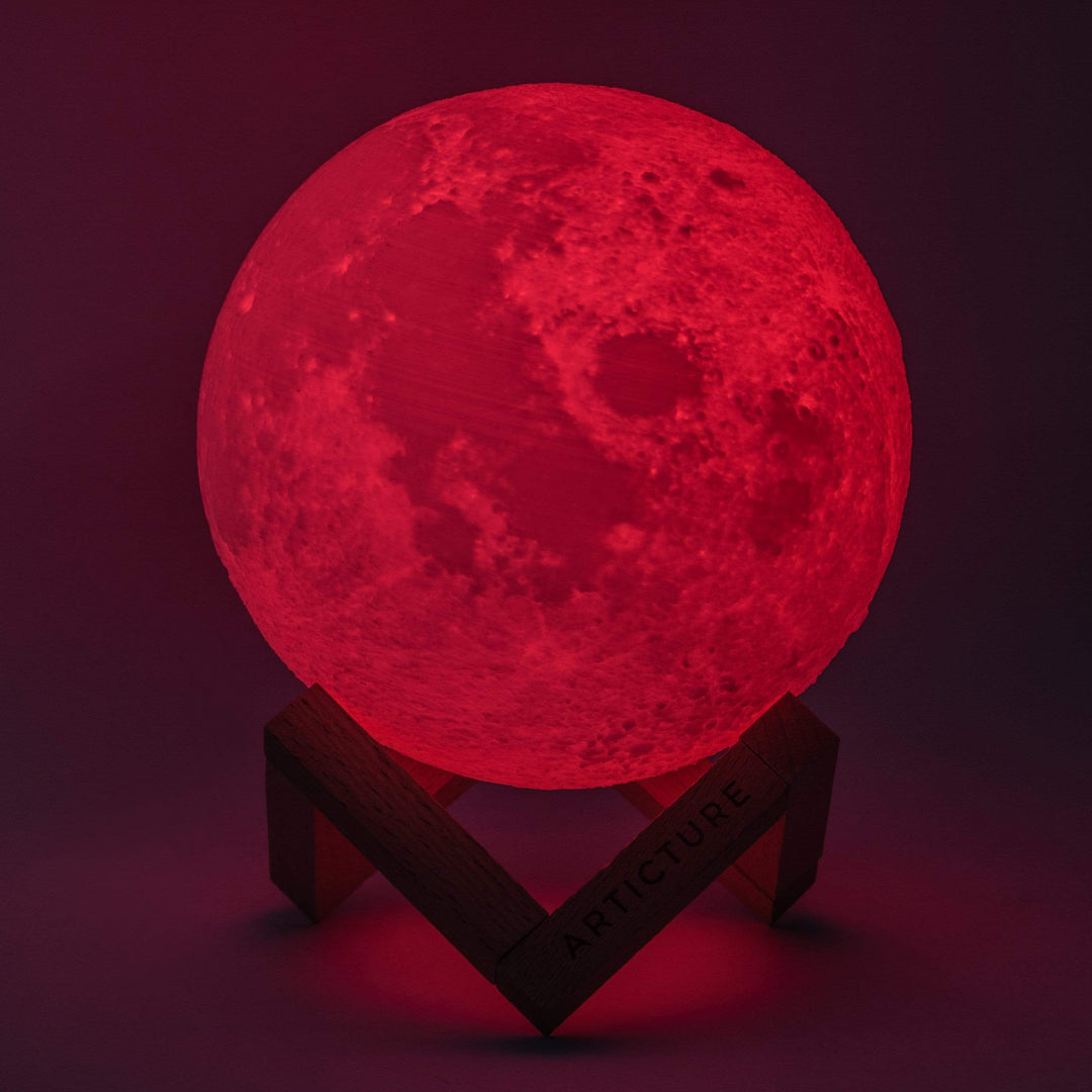 Wireless LED moon lamp with wooden stand and 6 light colors