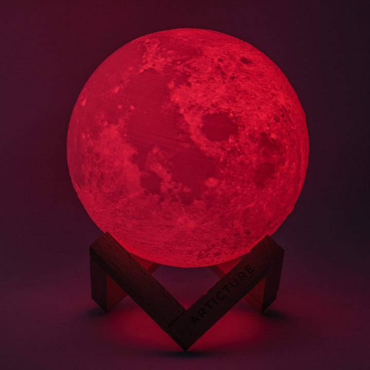 Wireless LED moon lamp with wooden stand and 6 light colors