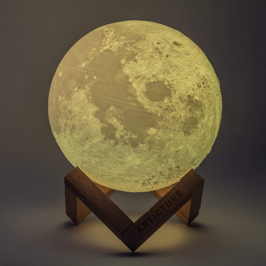 Wireless LED moon lamp with wooden stand and 6 light colors