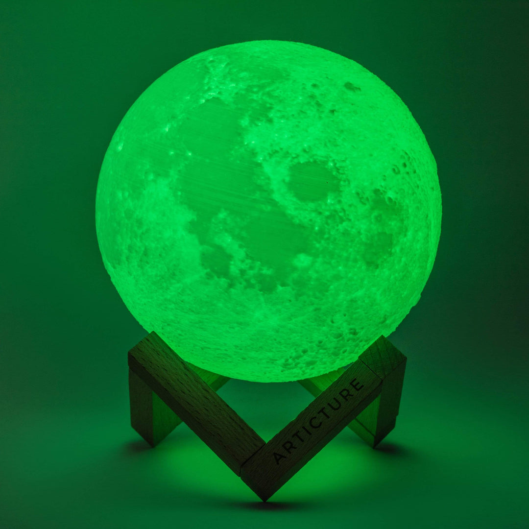Wireless LED moon lamp with wooden stand and 6 light colors