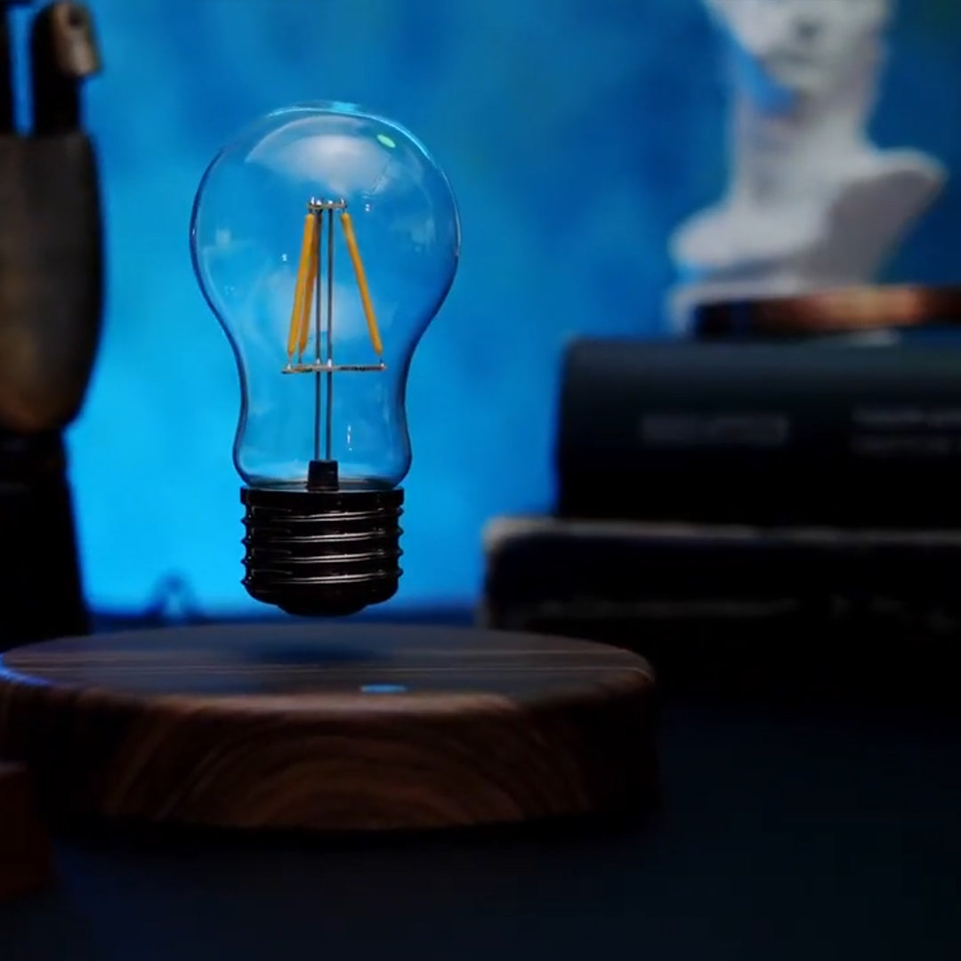 Floating lightbulb lamp with magnetic levitation