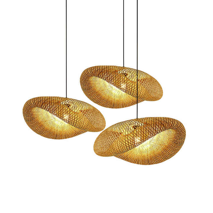 Handgefertigte Bambus Pendelleuchte mit Rattanschirm – LED Hängelampe im Naturstil