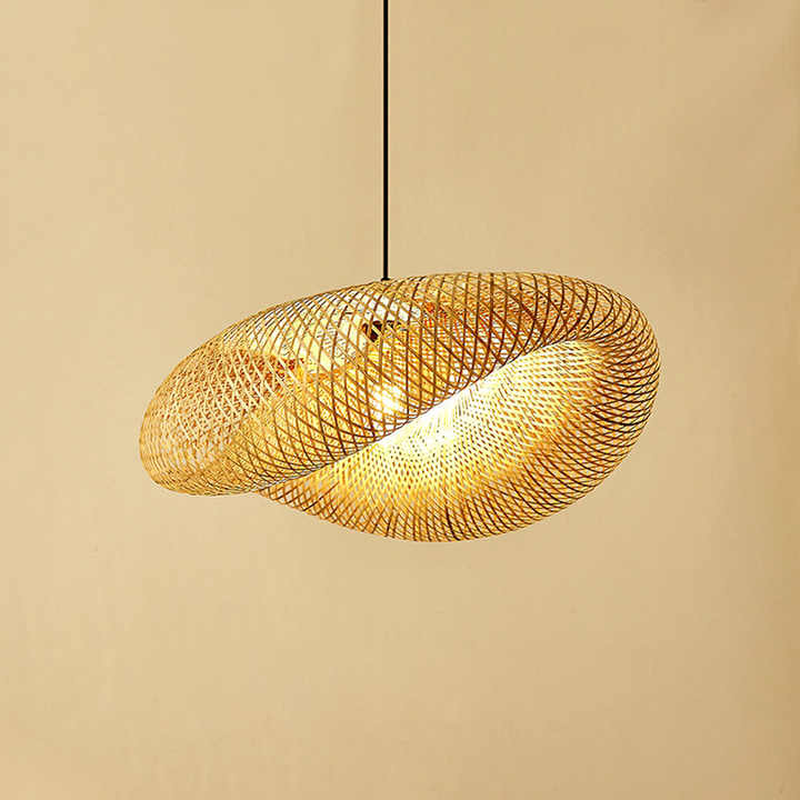 Handgefertigte Bambus Pendelleuchte mit Rattanschirm – LED Hängelampe im Naturstil