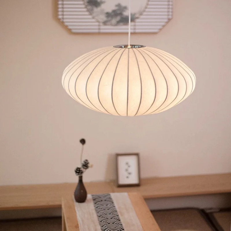 Silk Wabi-Sabi Chandelier – Elegant Japandi Pendant Lamp for Tranquil Living Spaces