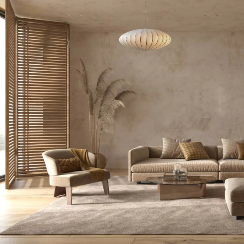 Silk Wabi-Sabi Chandelier – Elegant Japandi Pendant Lamp for Tranquil Living Spaces