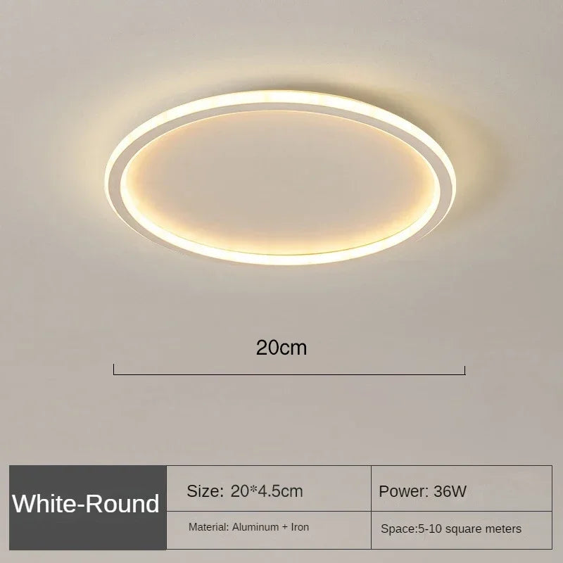 Moderne runde LED-Deckenleuchte, nordisches Design, Wohnzimmer, energiesparend, weiß.