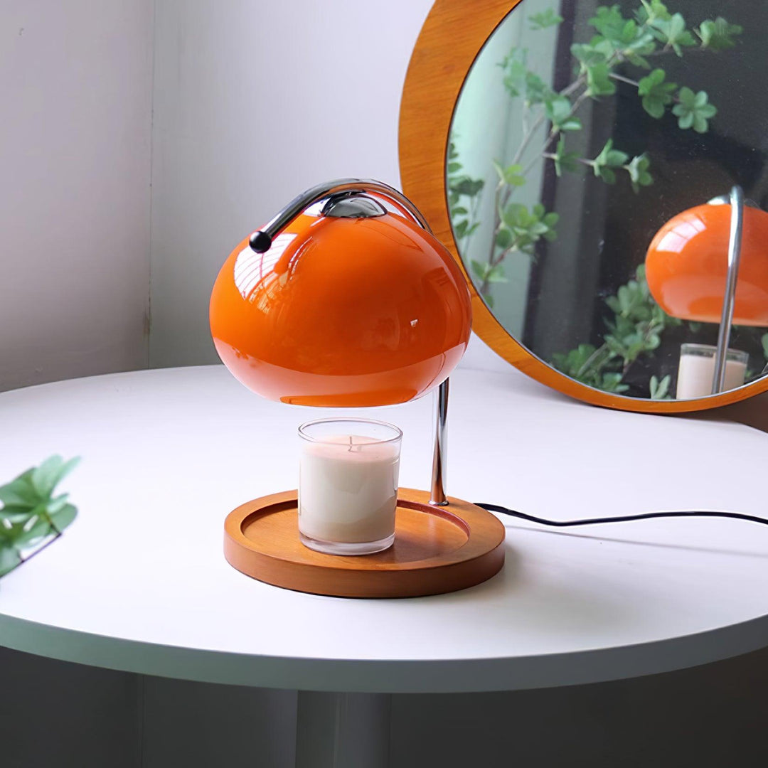 Candle warmer lamp made of glass and wood