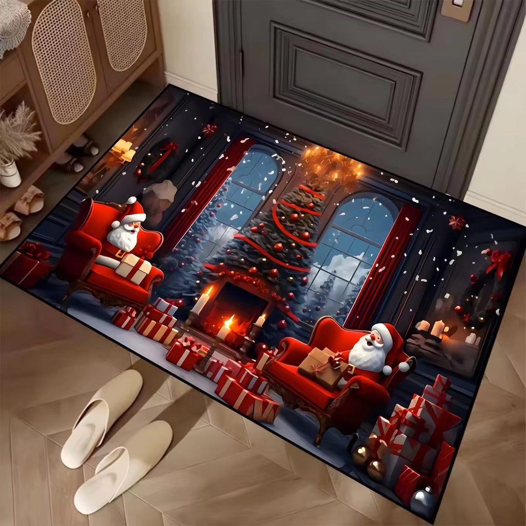 Fußmatte mit festlichem Weihnachtsmotiv vor dem Hauseingang