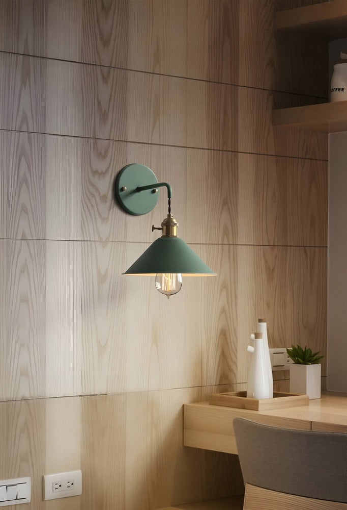 Retro wall lamp with metal cone