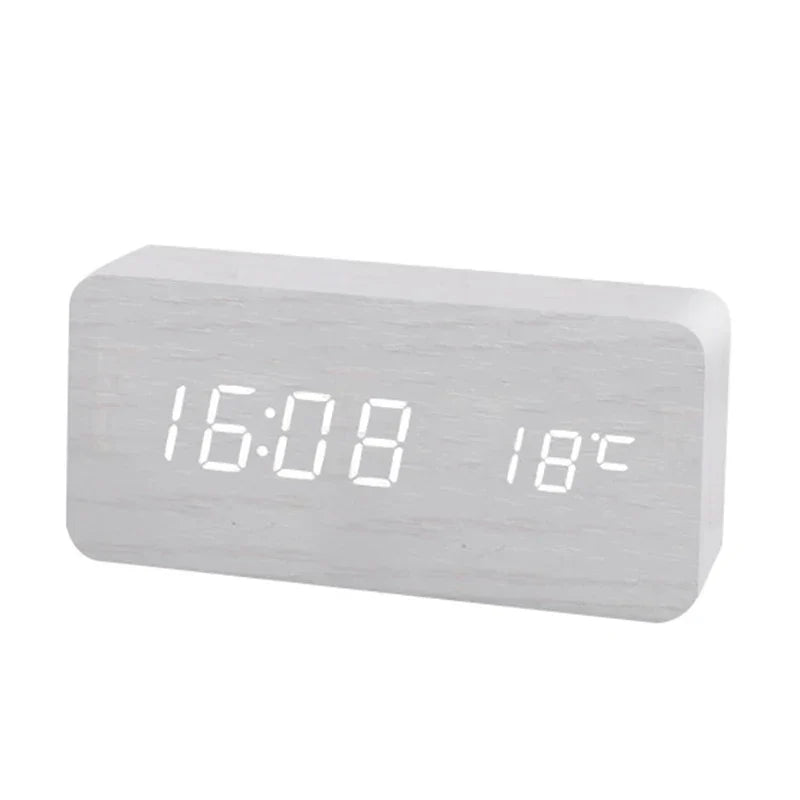 Digital wooden alarm clock with LED display