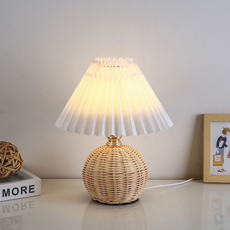 Foldable bedside lamp with linen shade and projection function