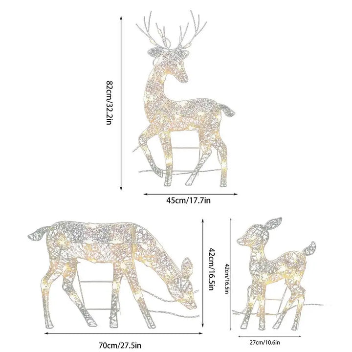 Illuminated reindeer family with LED lighting for outdoor use 