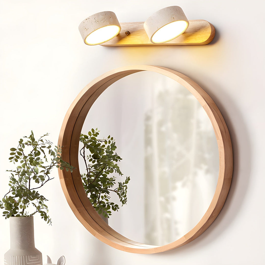 Moderne Wandlampe mit Travertin und Holz im Duo-Design