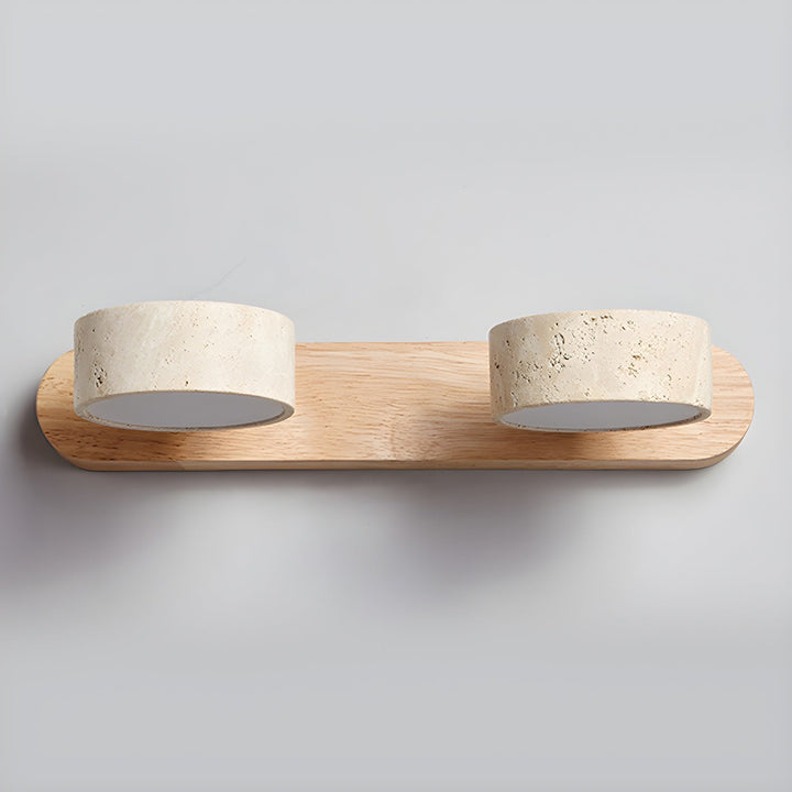 Modern wall lamp with travertine and wood in a minimalist duo design