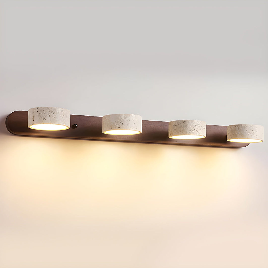 Moderne Wandlampe mit Travertin und Holz im Duo-Design