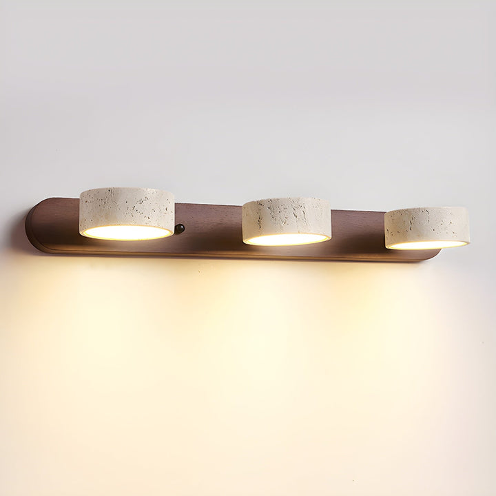 Modern wall lamp with travertine and wood in a minimalist duo design