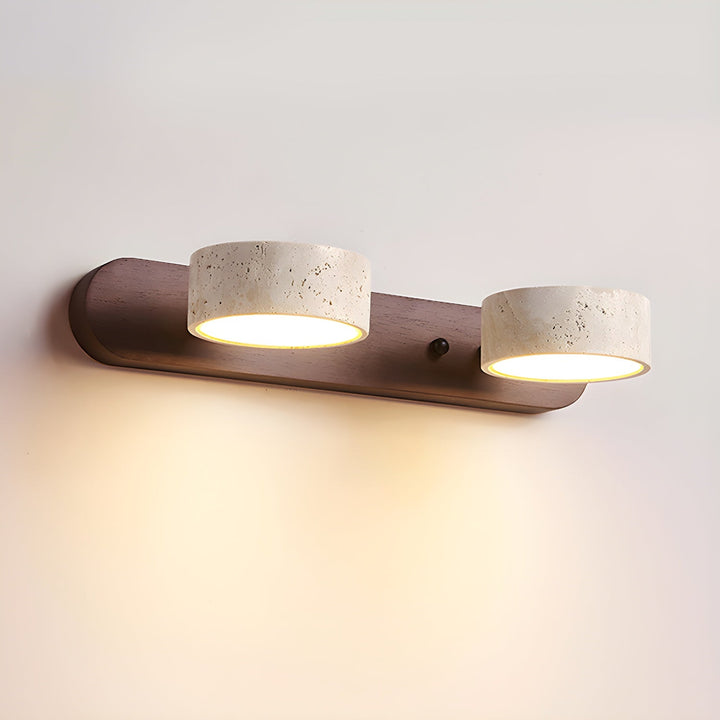 Moderne Wandlampe mit Travertin und Holz im Duo-Design