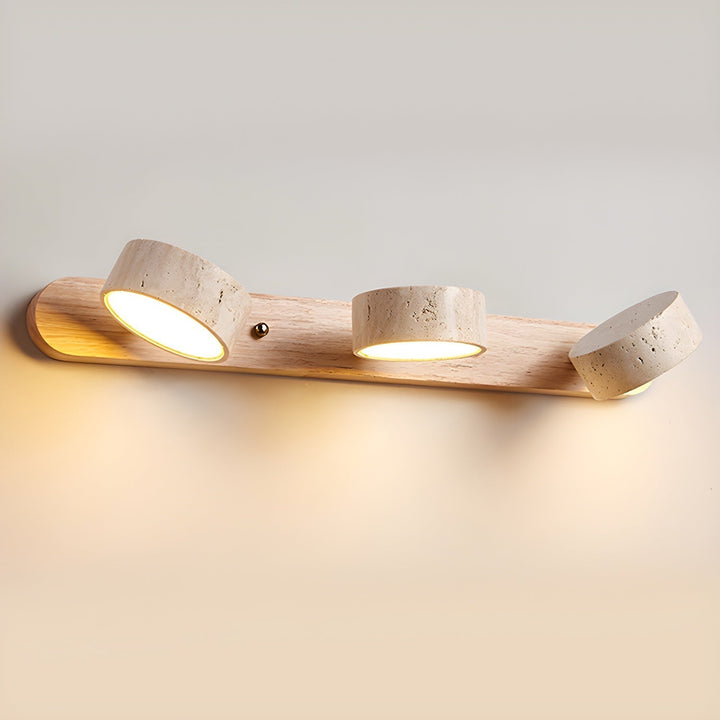 Modern wall lamp with travertine and wood in a minimalist duo design