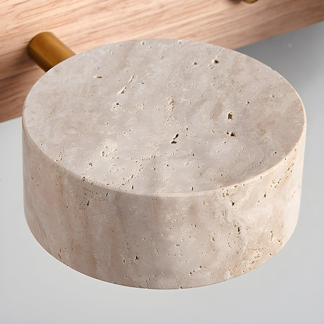 Modern wall lamp with travertine and wood in a minimalist duo design