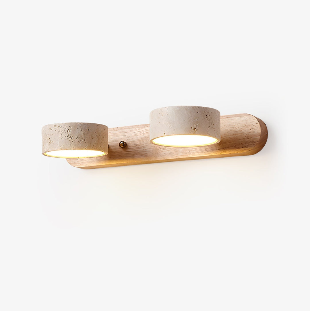 Modern wall lamp with travertine and wood in a minimalist duo design