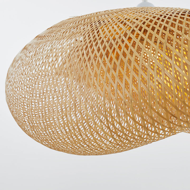 Handgefertigte Bambus Pendelleuchte mit Rattanschirm – LED Hängelampe im Naturstil