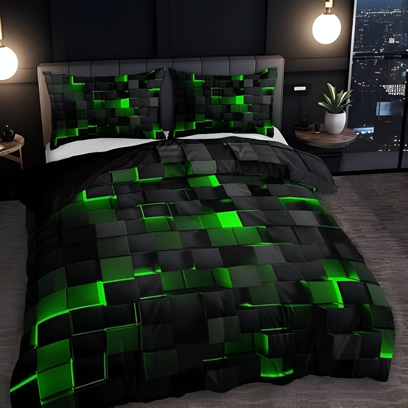 Bedding set with 3D grid pattern – Modern duvet cover set with pillowcases