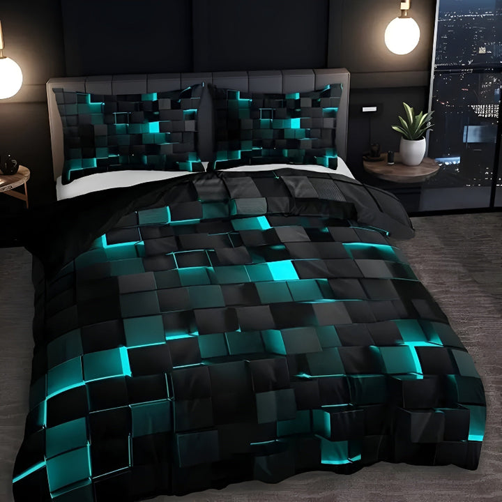 Bedding set with 3D grid pattern – Modern duvet cover set with pillowcases