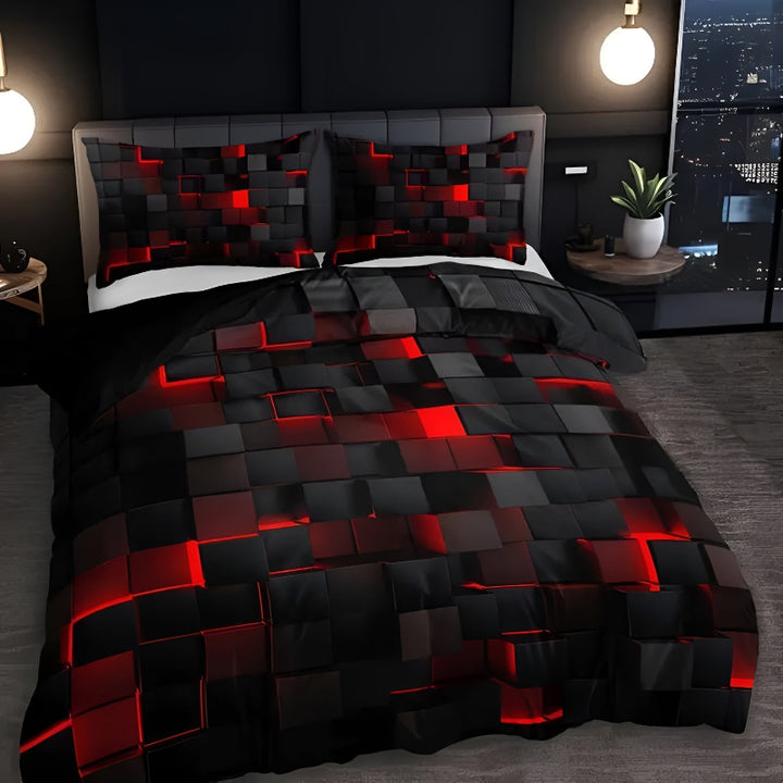Bedding set with 3D grid pattern – Modern duvet cover set with pillowcases