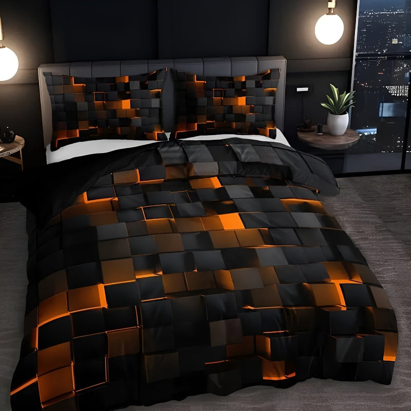 Bedding set with 3D grid pattern – Modern duvet cover set with pillowcases