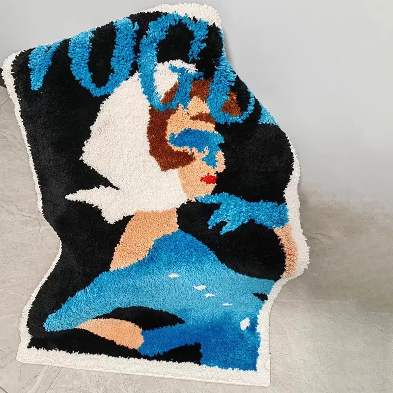 Tufted Teppich mit dekorativem Vintage-Muster aus der Nahansicht