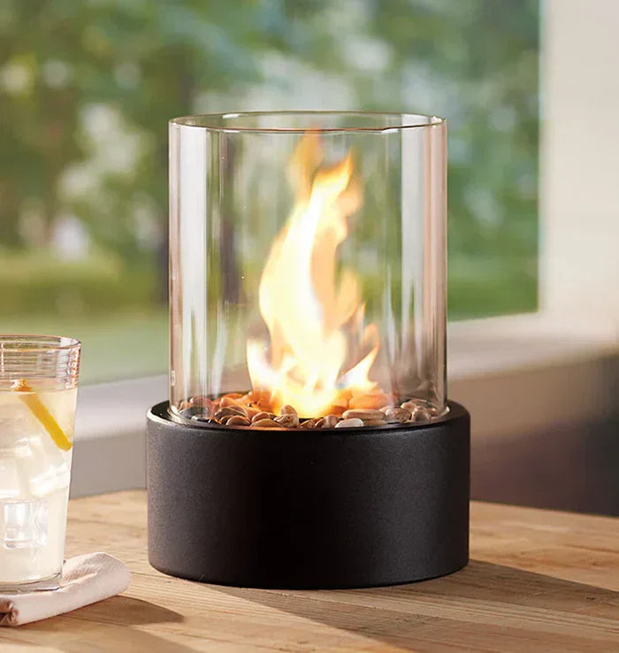 Stylish tabletop fire pit with flame effect – weatherproof and versatile for garden and balcony