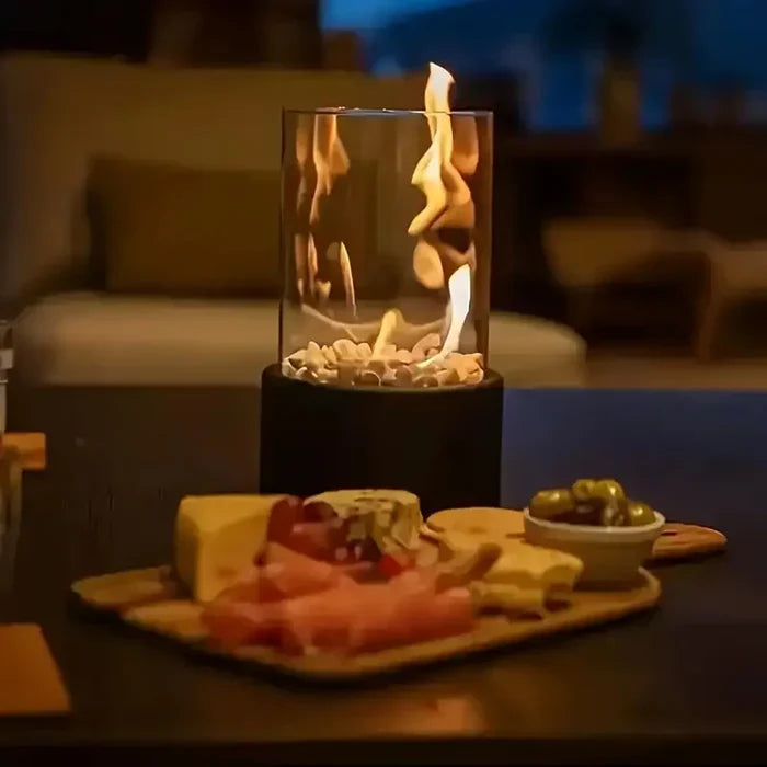 Stylish tabletop fire pit with flame effect – weatherproof and versatile for garden and balcony