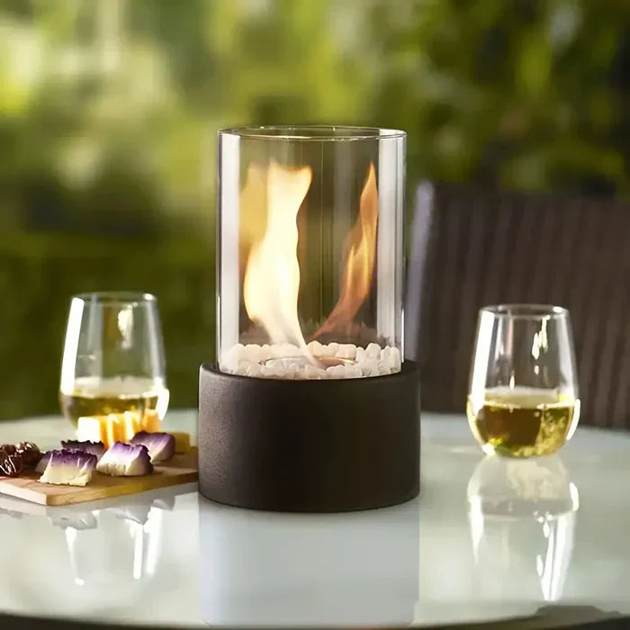 Stylish tabletop fire pit with flame effect – weatherproof and versatile for garden and balcony