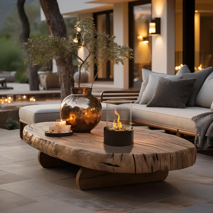 Stylish tabletop fire pit with flame effect – weatherproof and versatile for garden and balcony