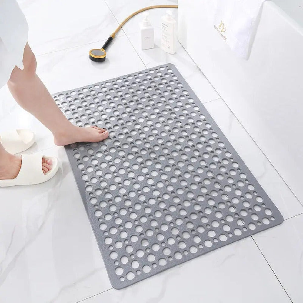 Non-slip, antibacterial shower mat with suction cups for a secure hold