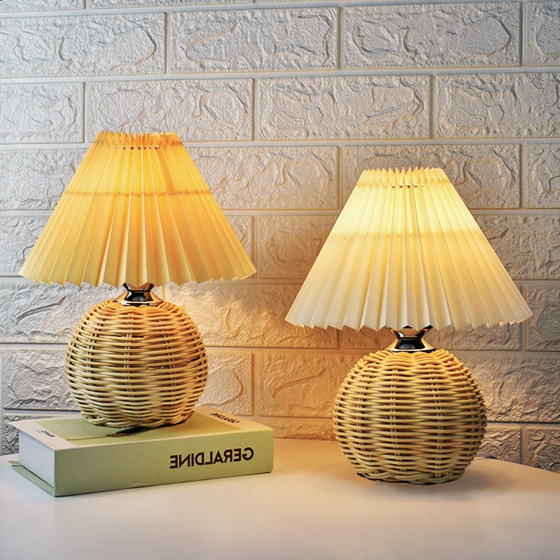 Foldable bedside lamp with linen shade and projection function