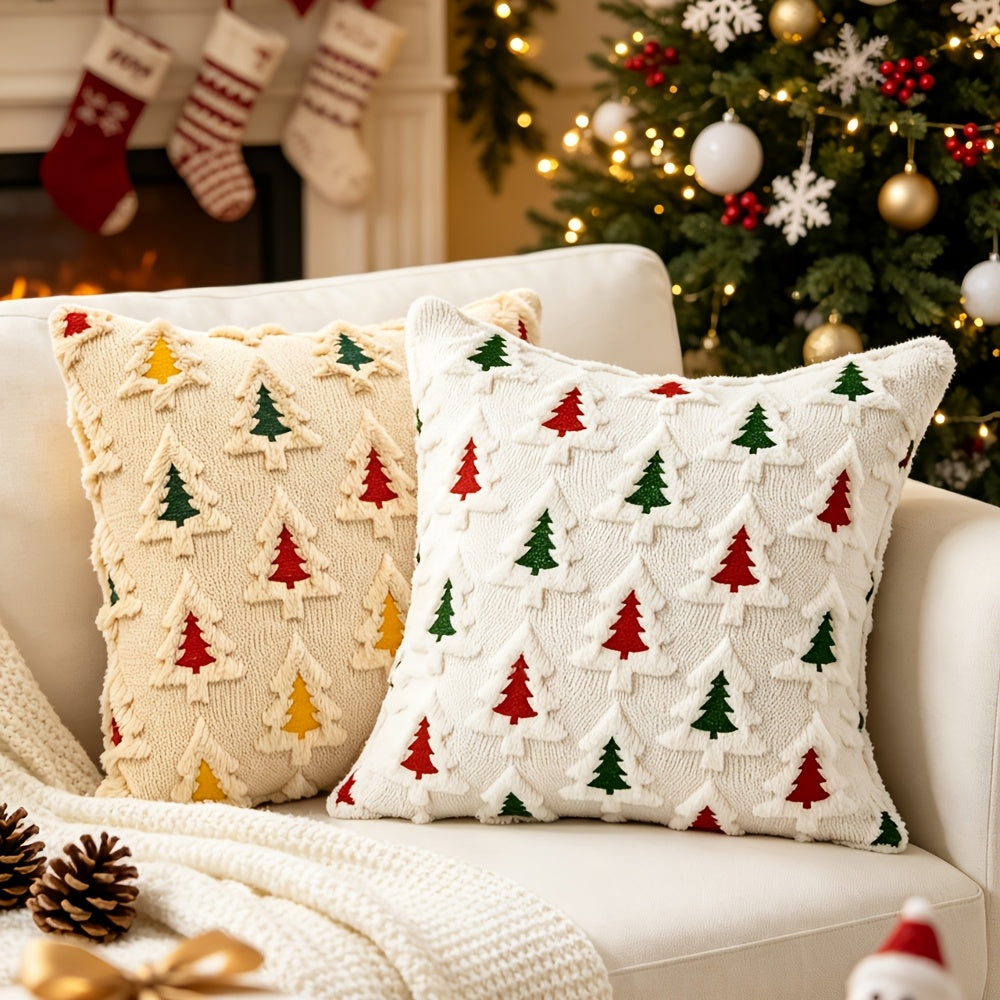 Weihnachtliche Kissenhüllen Mit 3D Tannenbäumen Im 2er Set