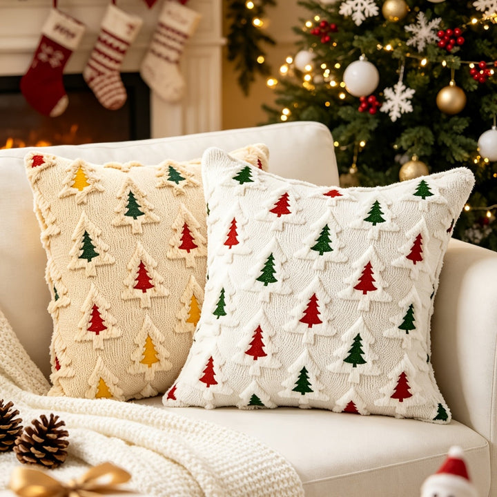 Weihnachtliche Kissenhüllen Mit 3D Tannenbäumen Im 2er Set
