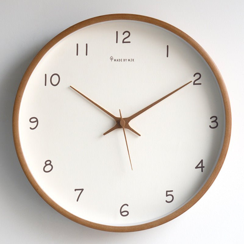 Round wooden clock with silent quartz movement for quiet rooms