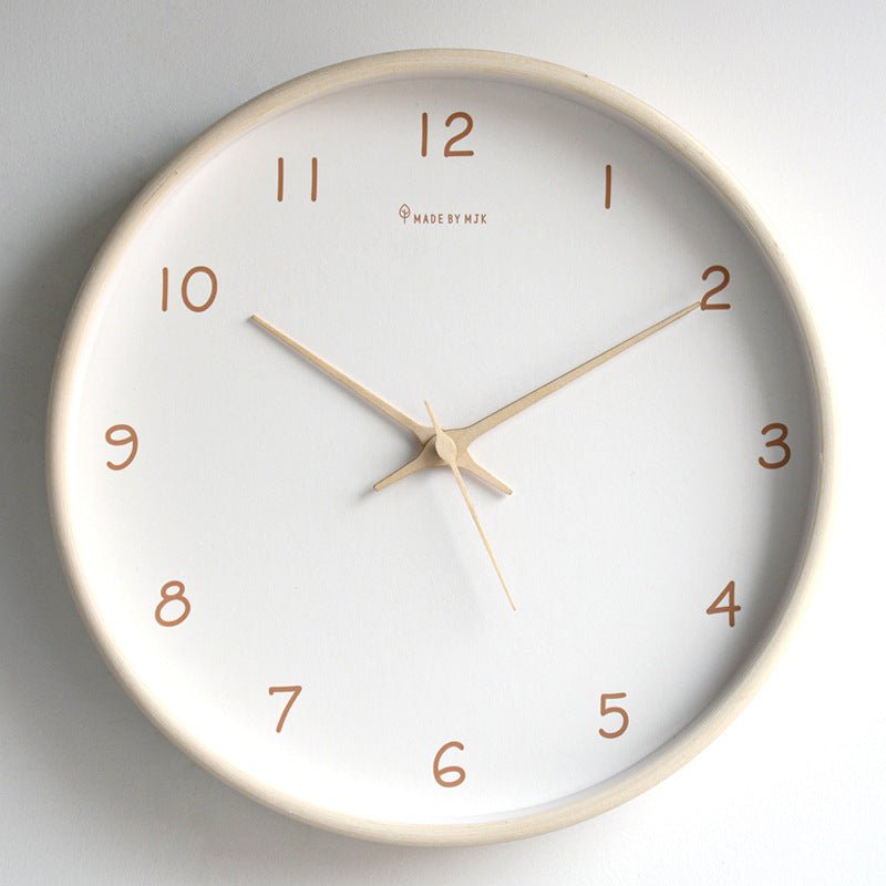 Round wooden clock with silent quartz movement for quiet rooms