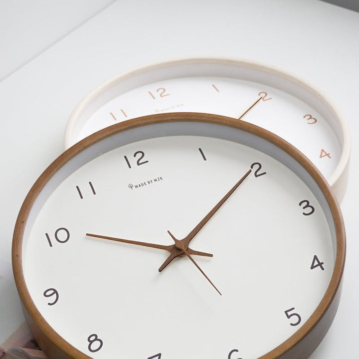 Round wooden clock with silent quartz movement for quiet rooms