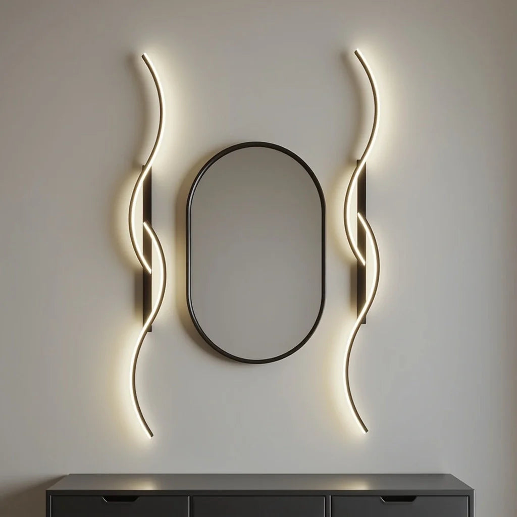 Modern wave LED wall light – dimmable &amp; stylish in gold/black